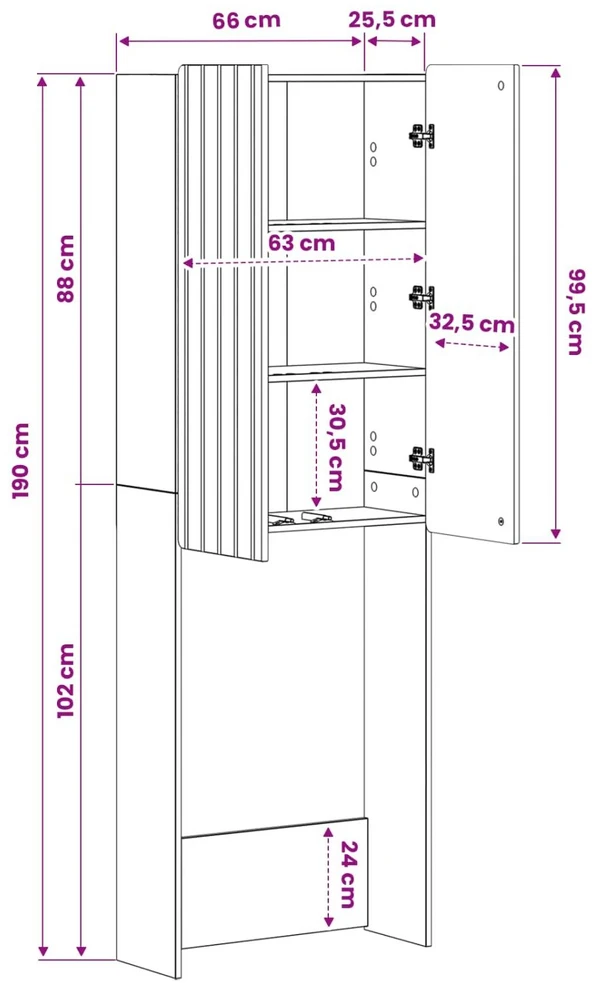 Tualeto spintelė ZWOLLE Betono pilka 66 x 25,5 x 190 cm