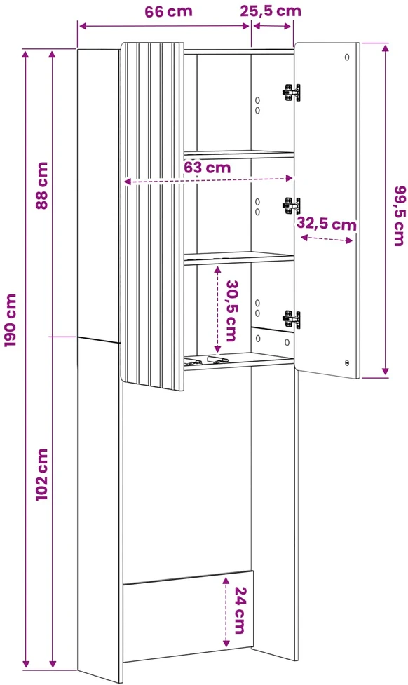 Tualeto spintelė ZWOLLE Pilka Sonoma 66 x 25,5 x 190 cm