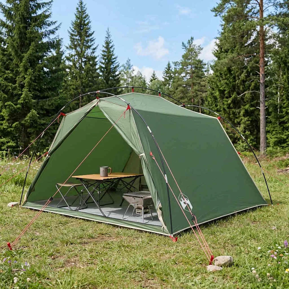 Tunelinė palapinė 4 asmeniui Žalia 185T Poliesteris su PU danga