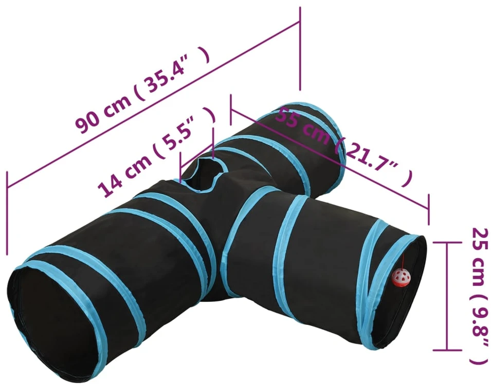 Tunelis katėms, 3 krypčių, juodas ir mėlynas, 90cm, poliesteris