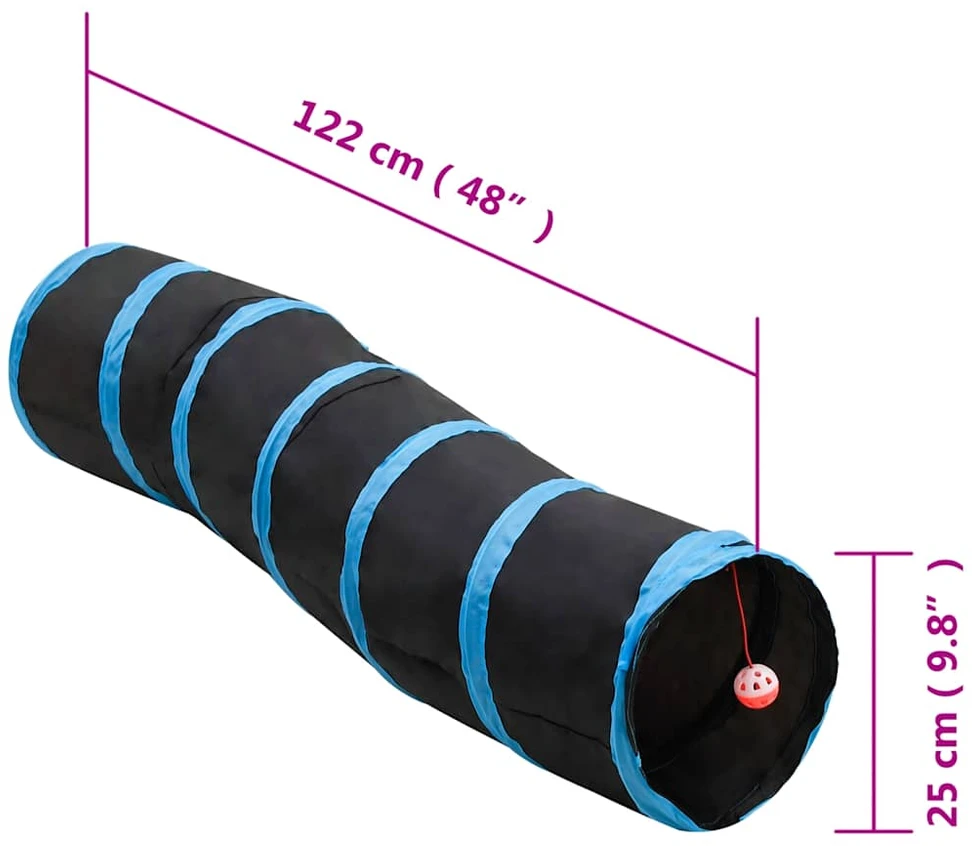 Tunelis katėms, juodas ir mėlynas, 122cm, poliesteris, S formos