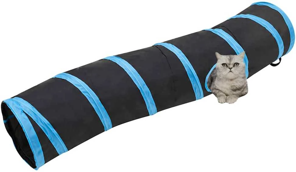 Tunelis katėms, juodas ir mėlynas, 122cm, poliesteris, S formos
