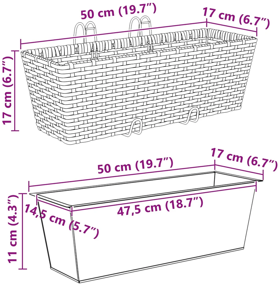 Turėklas 2 vnt. Pilka 50 x 17 x 17 cm Metalas