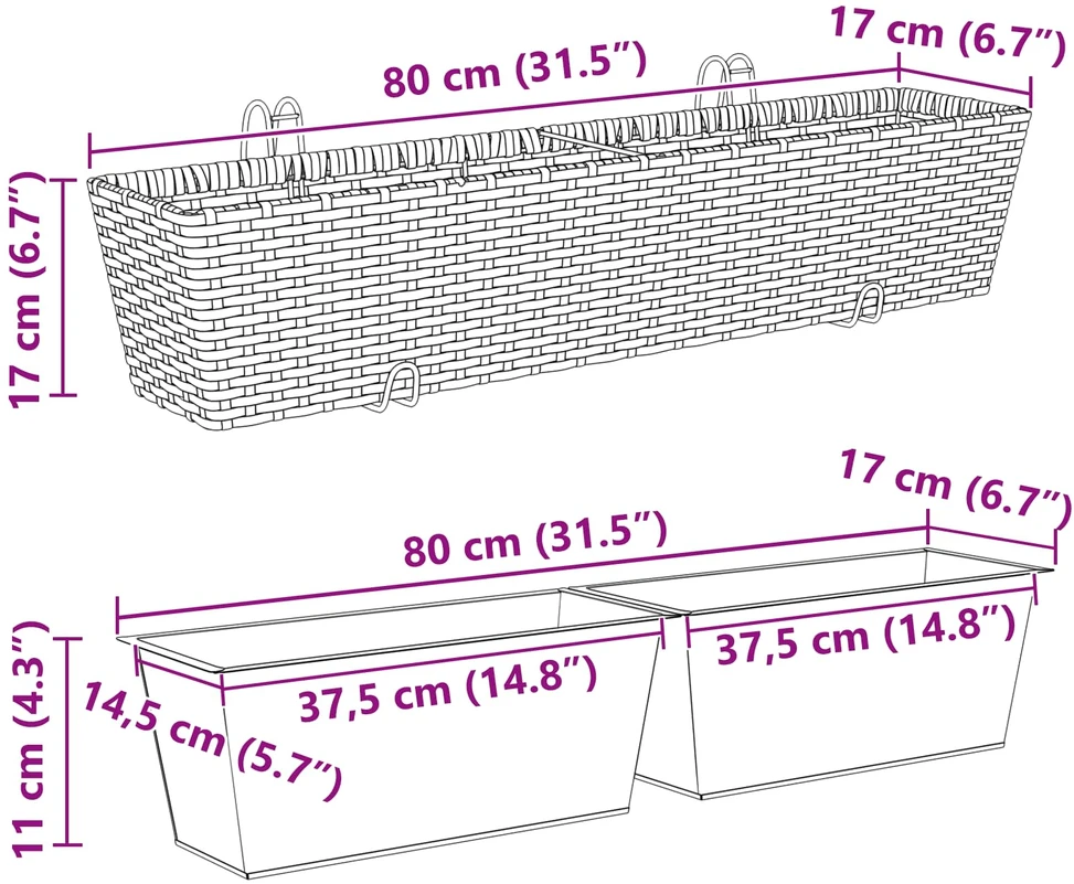 Turėklas 2 vnt. Pilka 80 x 17 x 17 cm Metalas
