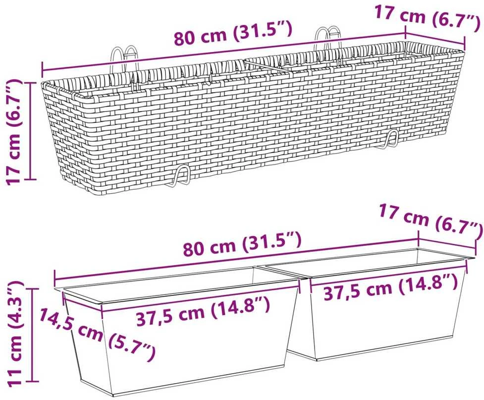 Turėklas 2 vnt. Pilka 80 x 17 x 17 cm Metalas
