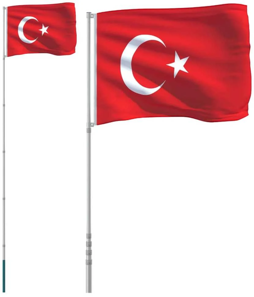 Turkijos vėliava su stiebu, aliuminis, 5,55m