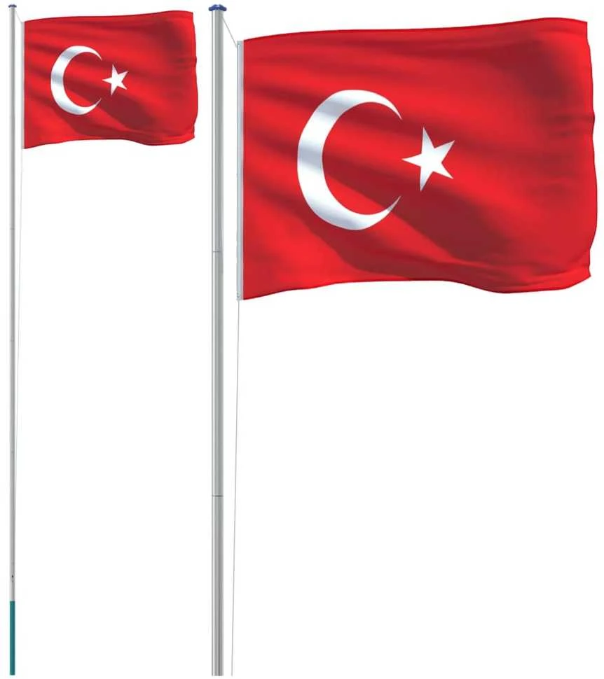 Turkijos vėliava su stiebu, aliuminis, 6,23m
