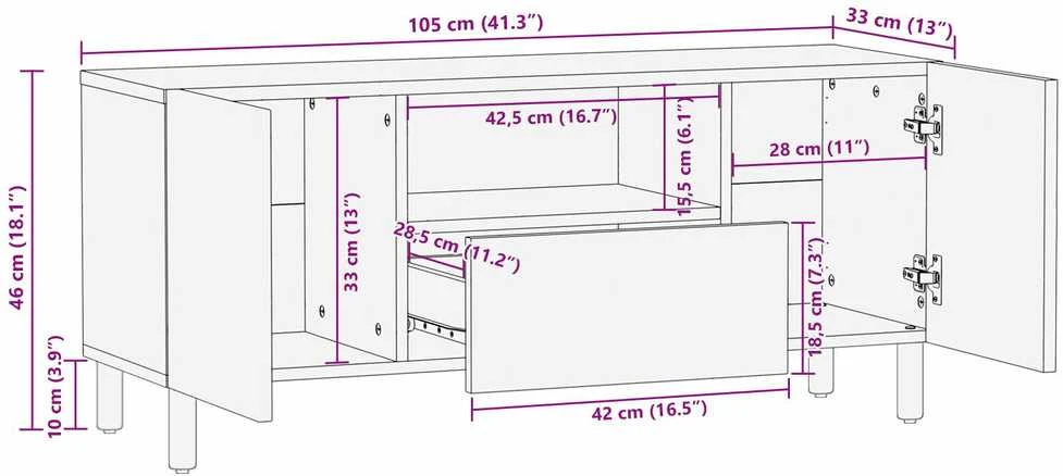Televizoriaus spintelė Ruda 105 x 33 x 46 cm Kietas mango medis