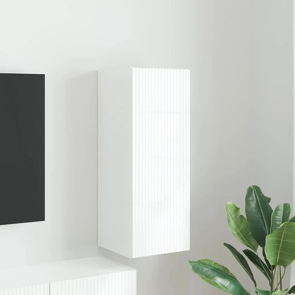 TV staliukas TV sieninė spintelė 30 x 31 x 80 cm Blizgus baltas