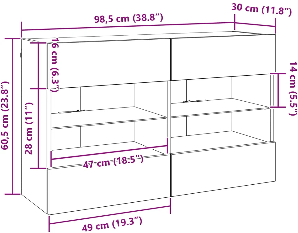 TV staliukas TV sieninė spintelė 98,5 x 30 x 60,5 cm Amatininkų ąžuolas