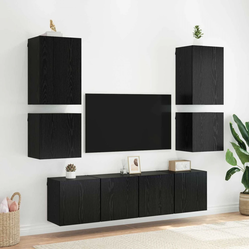 TV staliukas TV sieniniai spintelės 2 vnt. Juodas ąžuolas Apdirbta mediena