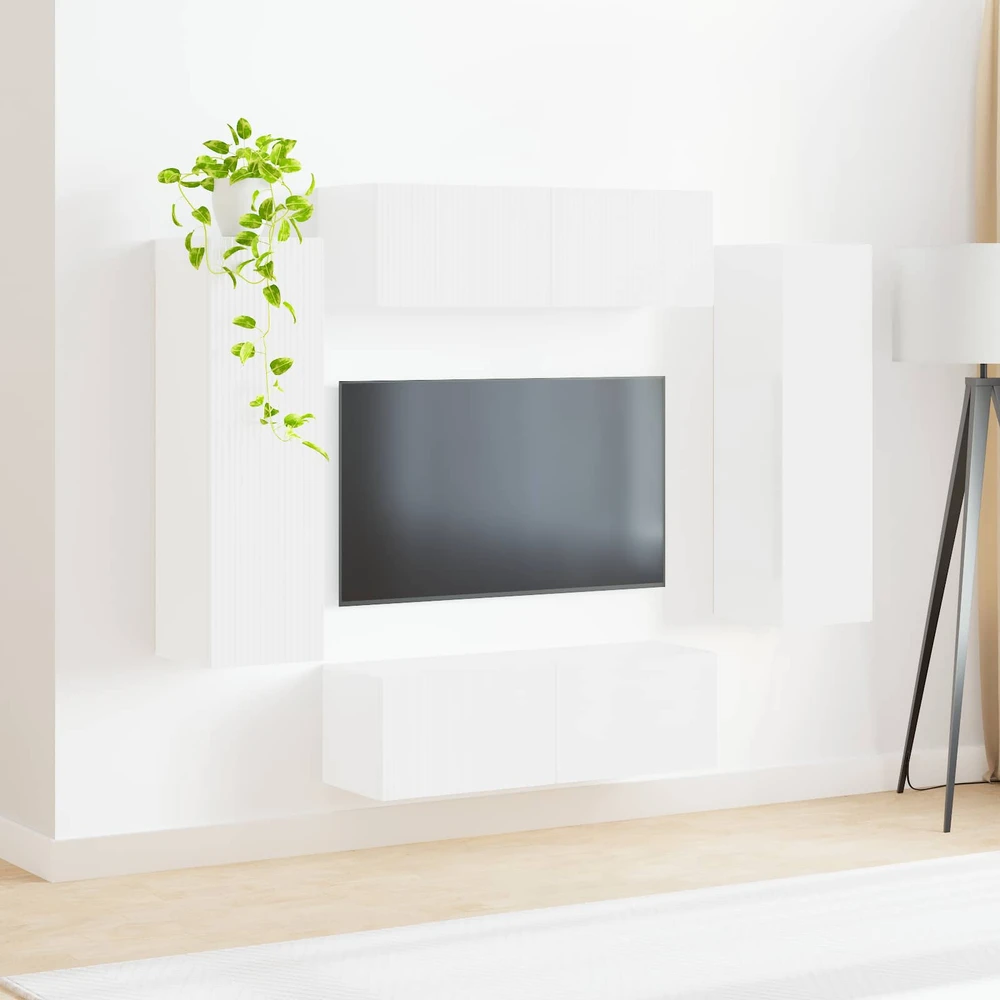TV staliukas TV sieninio kabineto komplektas 4 vnt. Balta Apdirbta mediena