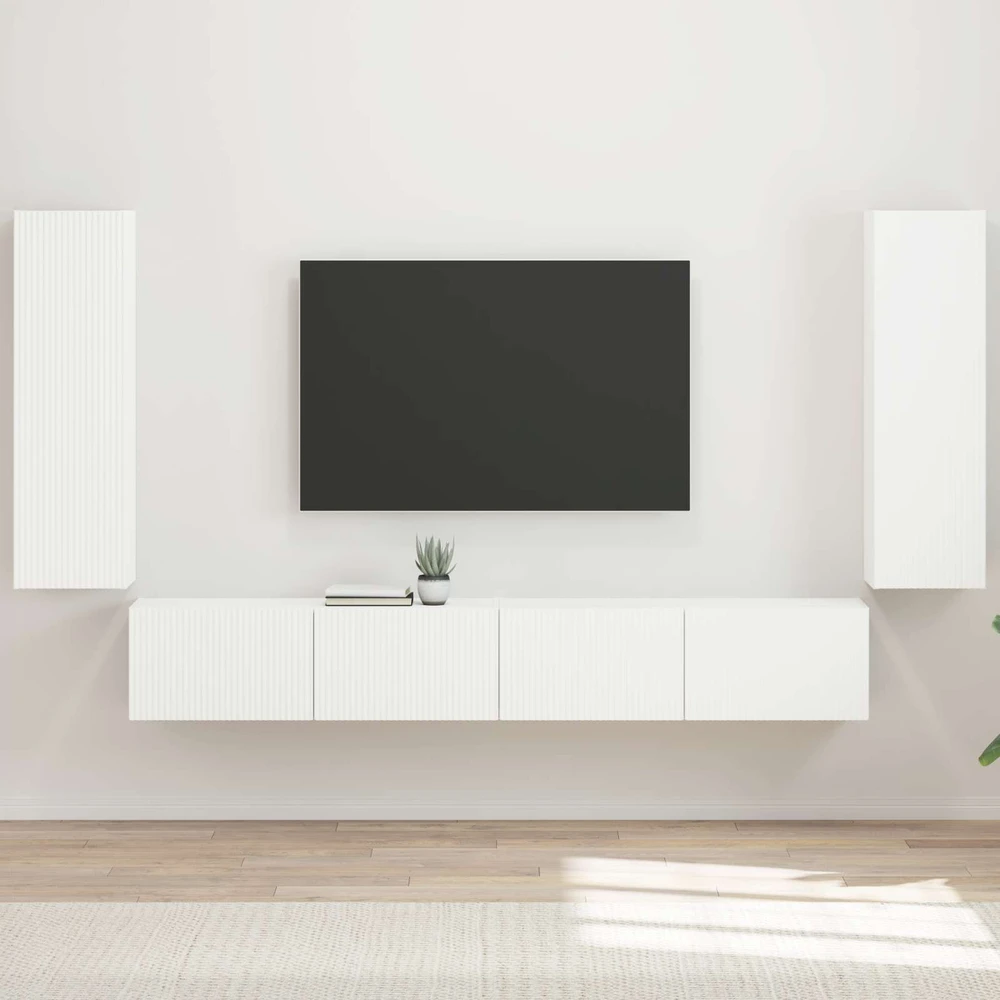 TV staliukas TV sieninio kabineto komplektas 4 vnt. Balta Apdirbta mediena