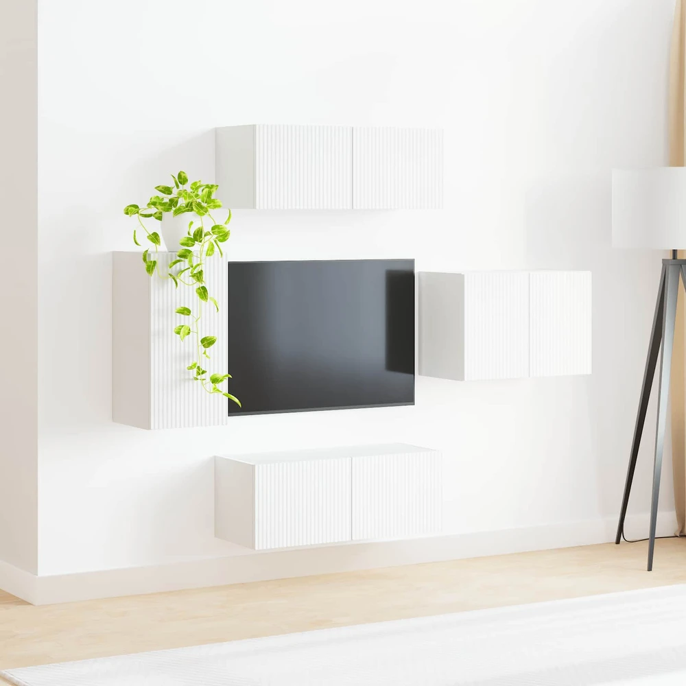 TV staliukas TV sieninio kabineto komplektas 4 vnt. Balta Apdirbta mediena