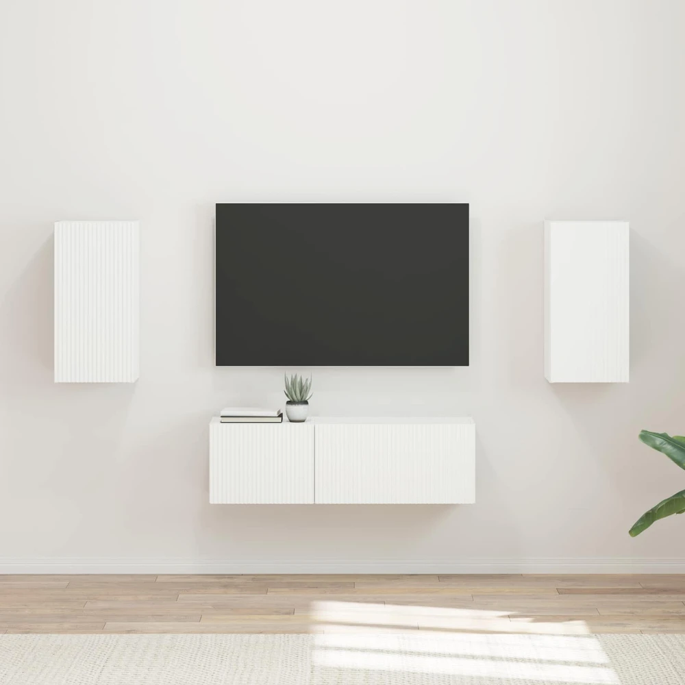 TV staliukas TV sieninio kabineto komplektas 4 vnt. Balta Apdirbta mediena