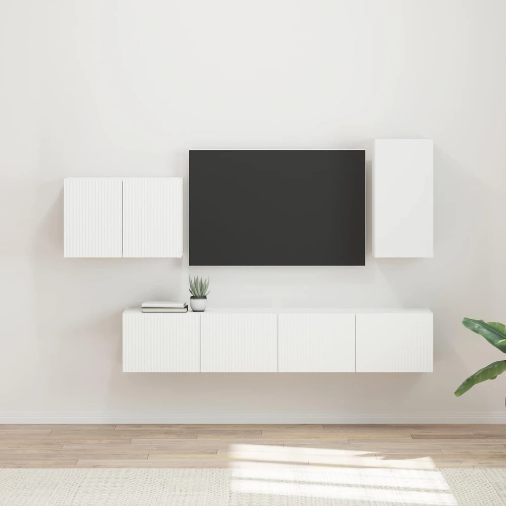 TV staliukas TV sieninio kabineto komplektas 4 vnt. Balta Apdirbta mediena