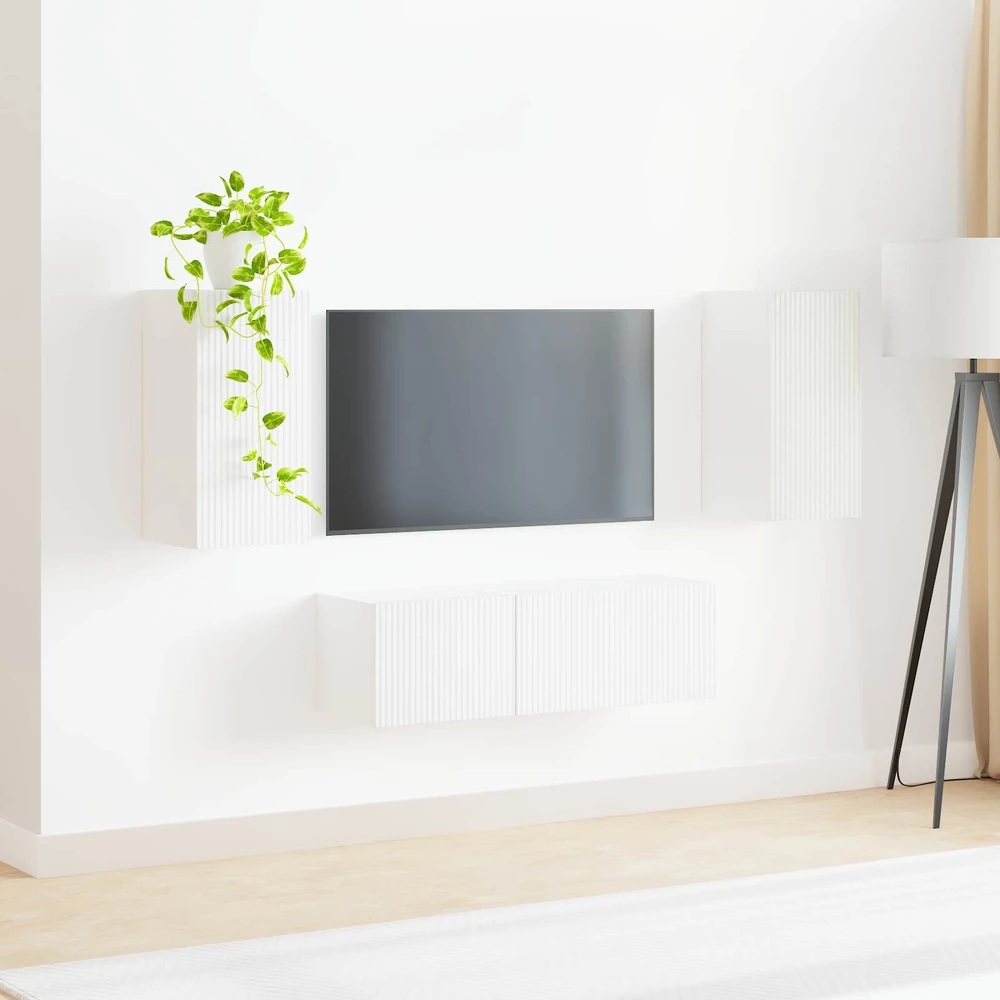 TV staliukas TV sieninio kabineto komplektas 4 vnt. Balta Apdirbta mediena