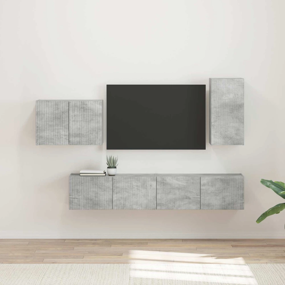 TV staliukas TV sieninio kabineto komplektas 4 vnt. Betono pilka