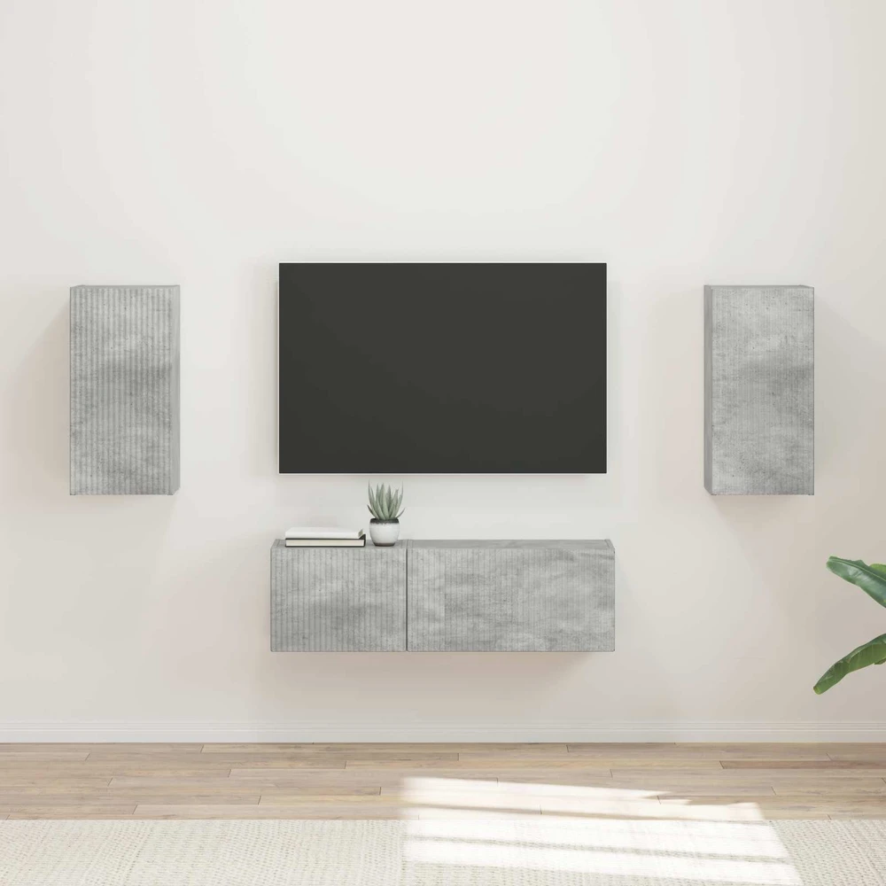TV staliukas TV sieninio kabineto komplektas 4 vnt. Betono pilka