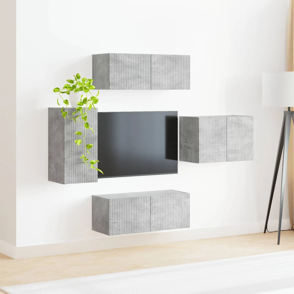 TV staliukas TV sieninio kabineto komplektas 4 vnt. Betono pilka
