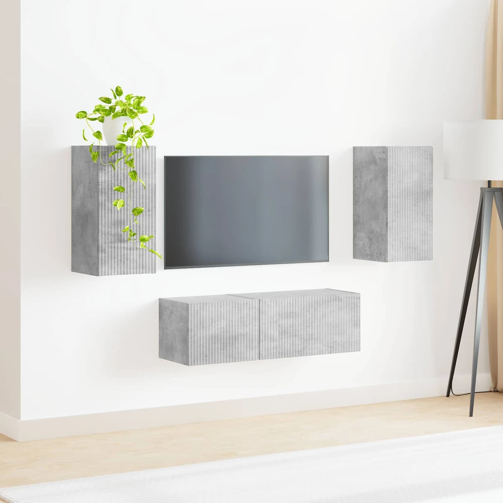 TV staliukas TV sieninio kabineto komplektas 4 vnt. Betono pilka