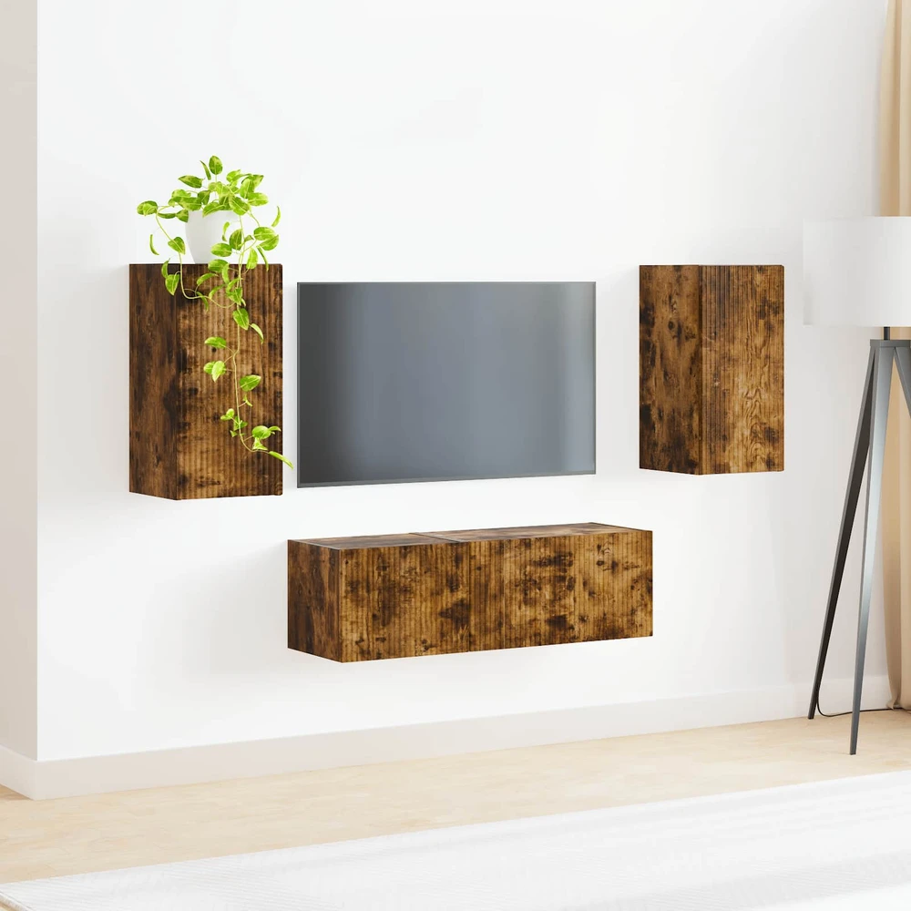 TV staliukas TV sieninio kabineto komplektas 4 vnt. Rūkyta ąžuolas