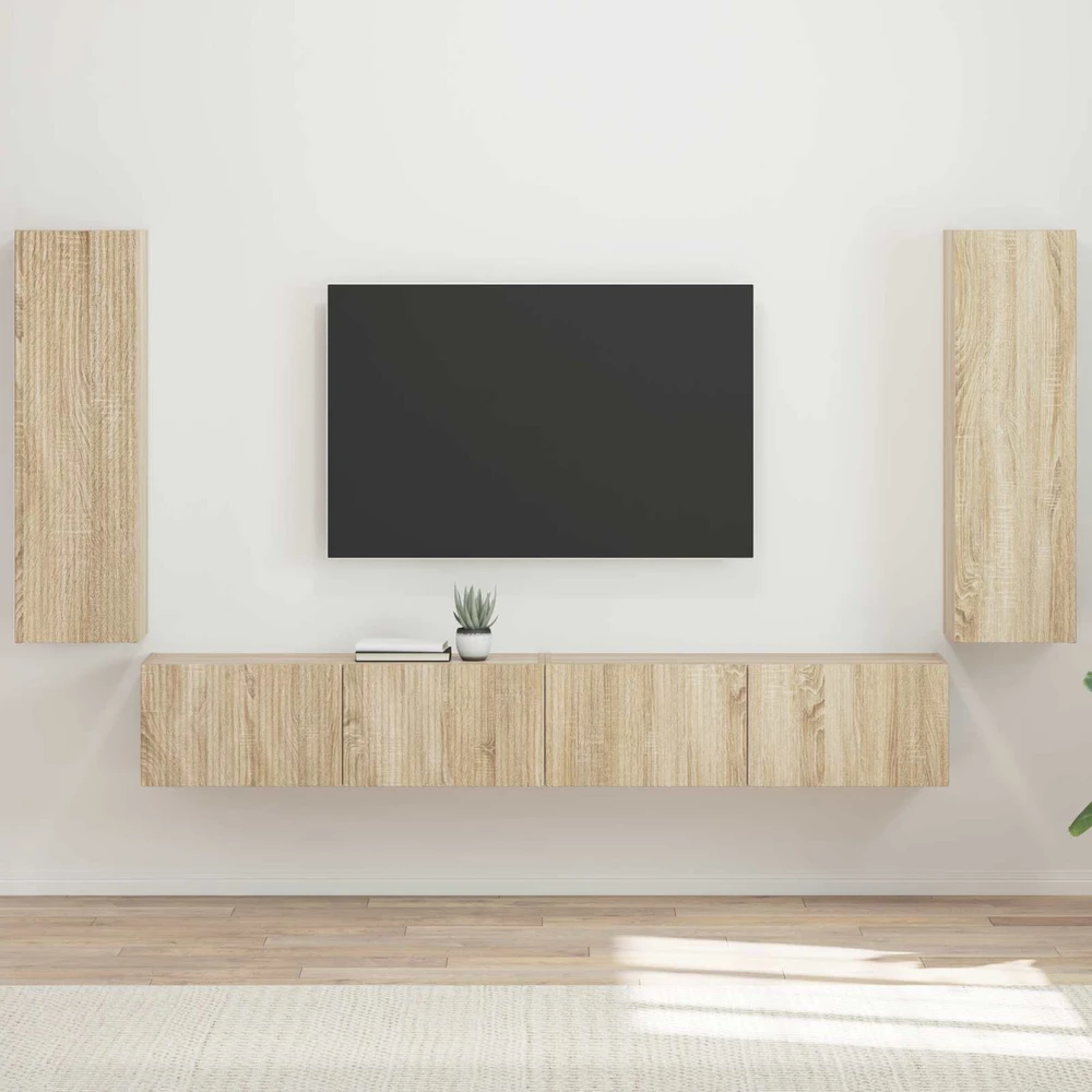 TV staliukas TV sieninio kabineto komplektas 4 vnt. Sonoma ąžuolas