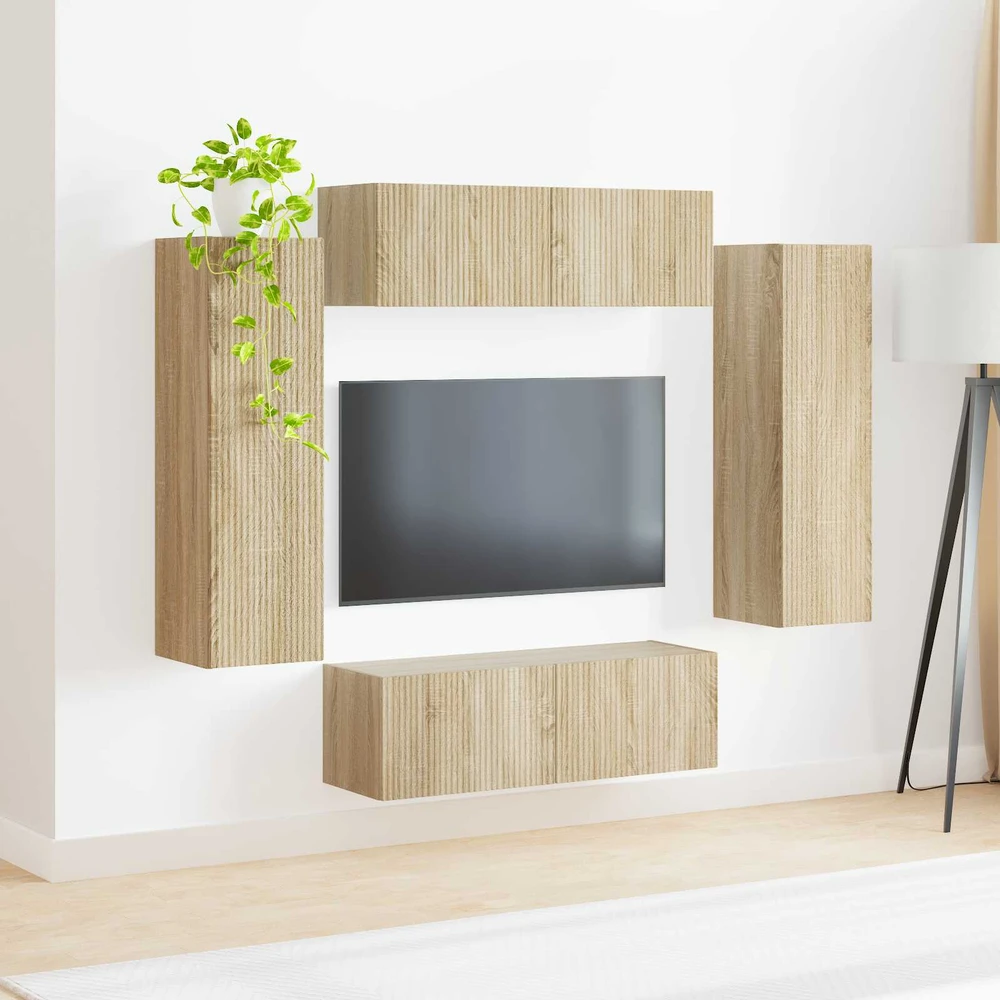 TV staliukas TV sieninio kabineto komplektas 4 vnt. Sonoma ąžuolas