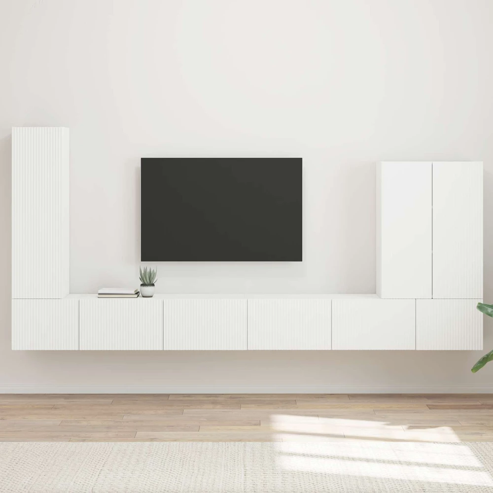 TV staliukas TV sieninio kabineto komplektas 6 vnt. Balta