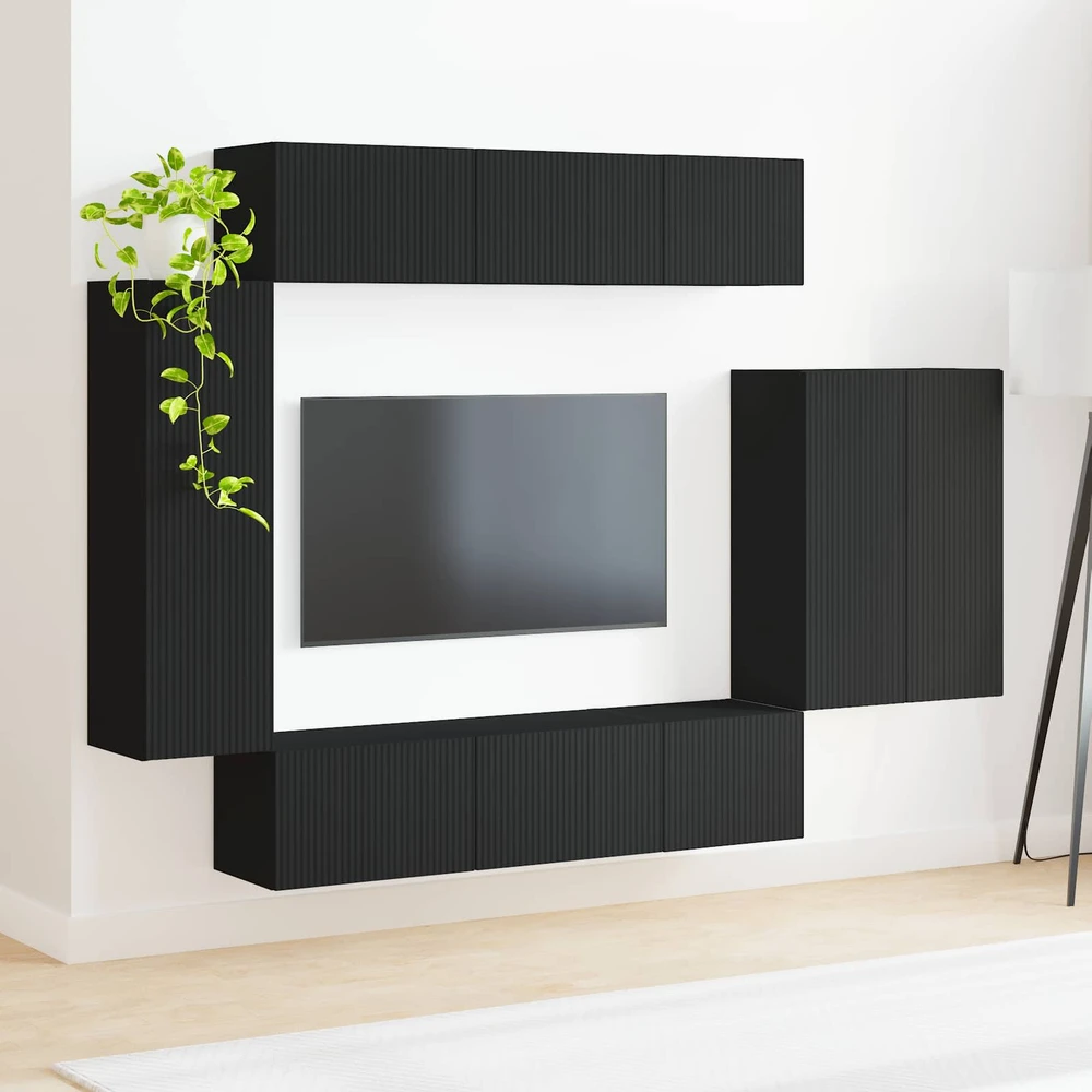 TV staliukas TV sieninio kabineto komplektas 6 vnt. Juoda