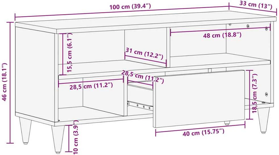 Televizoriaus spintelė su stalčių Medus ruda 100 x 33 x 46 cm