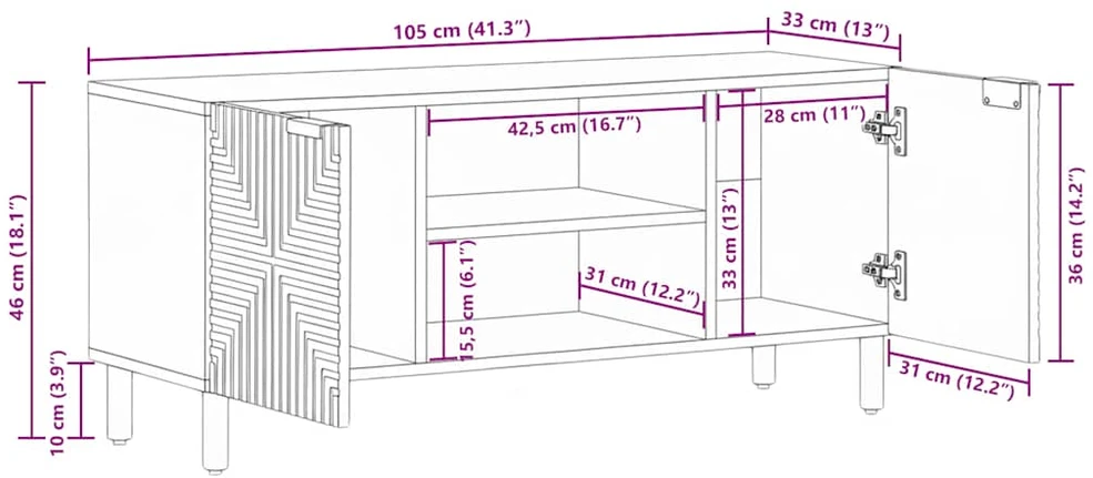 TV spintelė, 105x33x46 cm, akacijos masyvo mediena