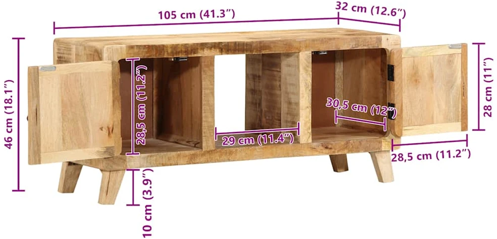 TV spintelė, 105x46x32 cm, masyvi mango mediena