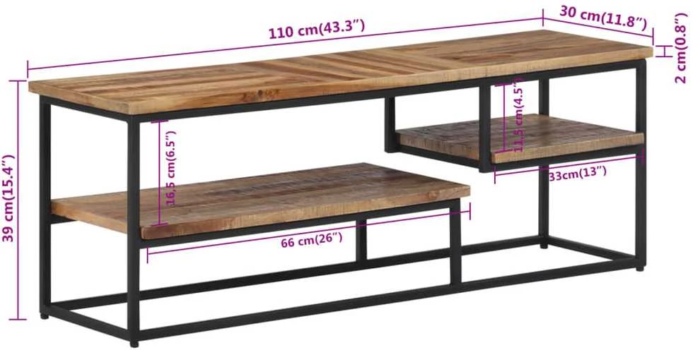 TV staliukas TV spintelė, 110x30x39cm, perdirbtos tikmedžio medienos masyvas