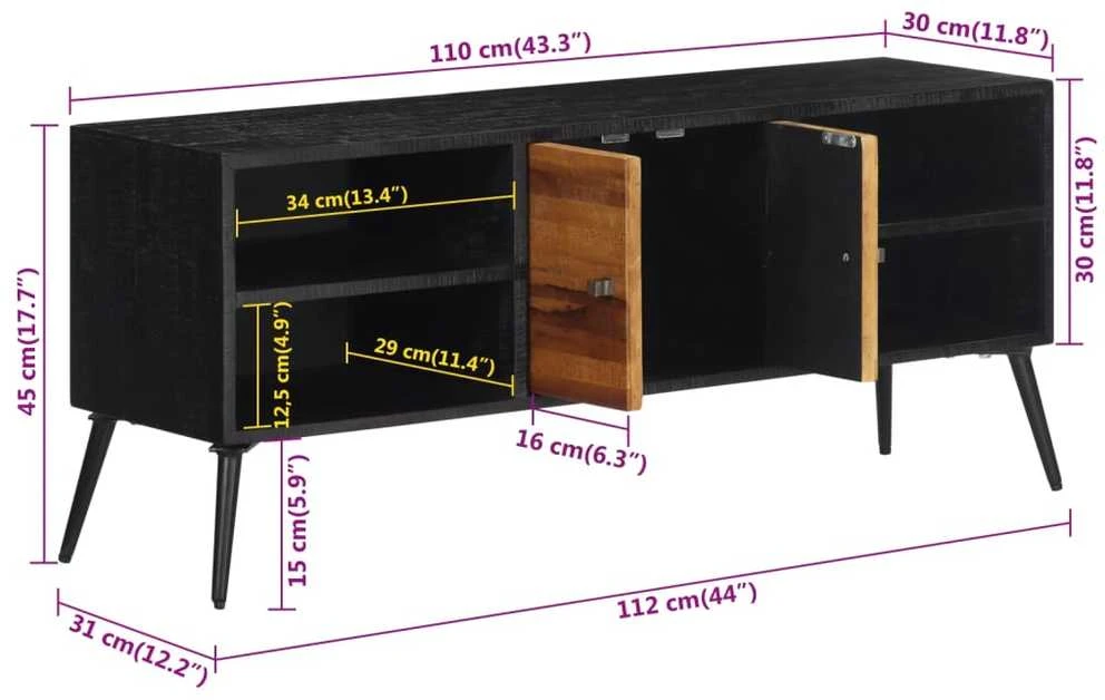 TV staliukas TV spintelė, 112x31x45cm, perdirbtos tikmedžio medienos masyvas