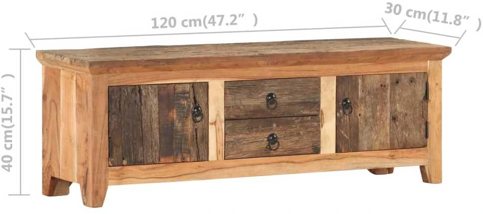 TV staliukas TV spintelė, 120x30x40cm, akacijos masyvas ir perdirbta mediena