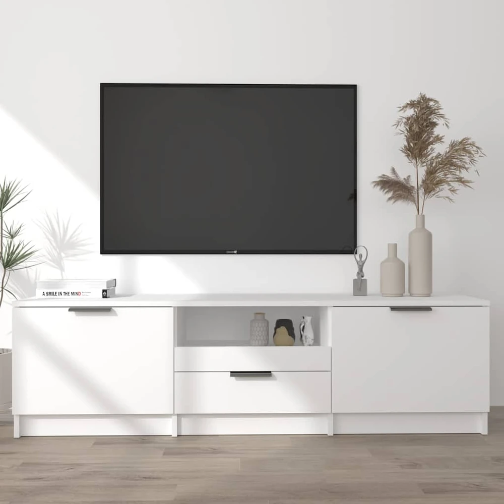 TV staliukas Televizoriaus spintelė, balta, 140x35x40cm, apdirbta mediena
