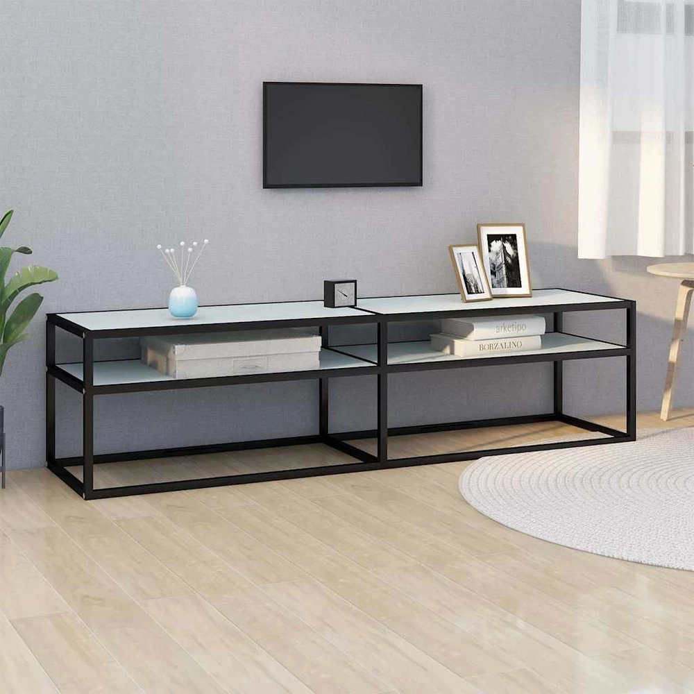 TV staliukas TV spintelė, balta marmuro, 160x40x40,5cm, grūdintas stiklas