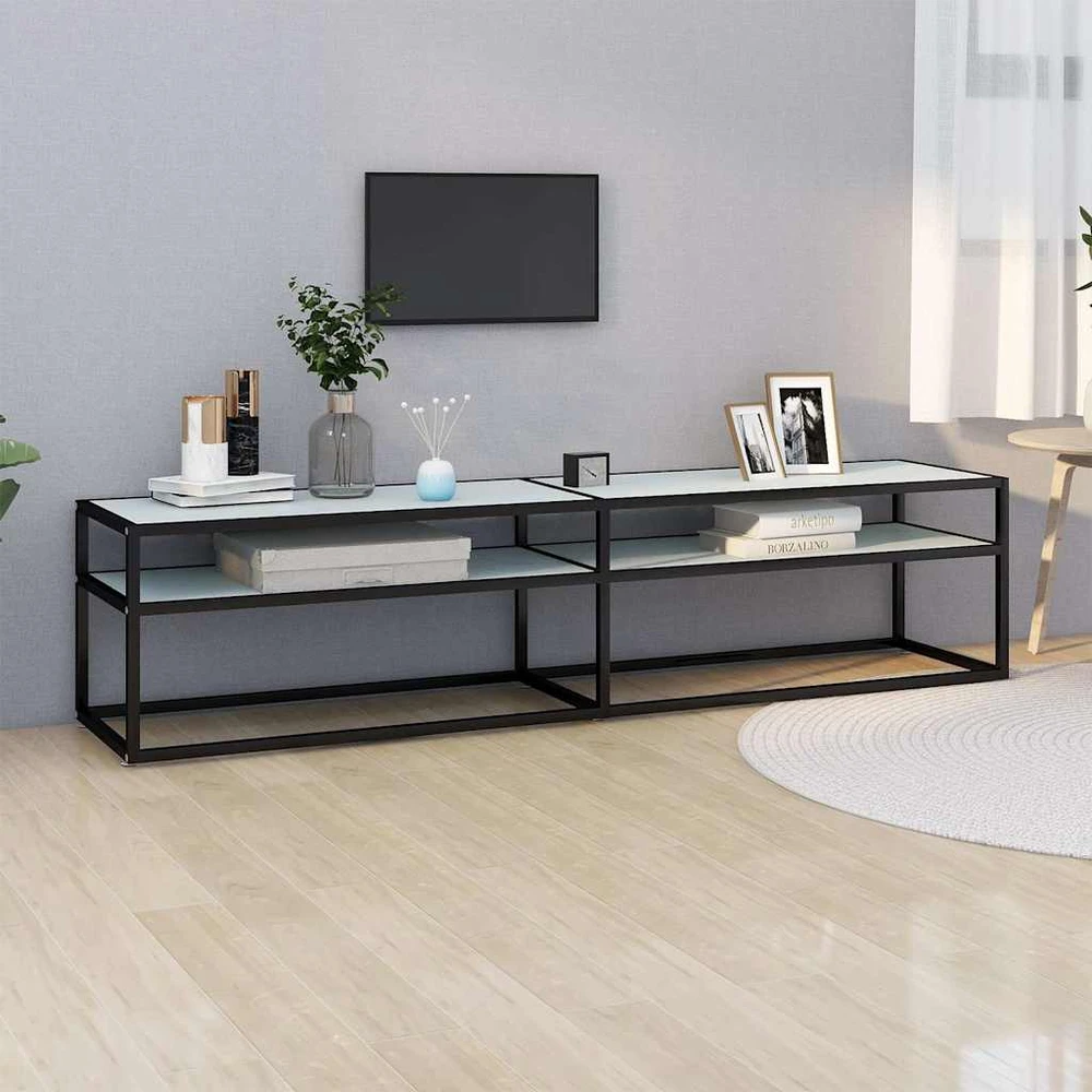 TV staliukas TV spintelė, balta marmuro, 180x40x40,5cm, grūdintas stiklas