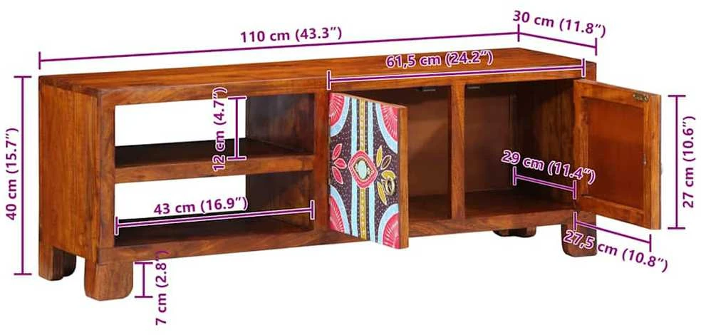 TV Spintelė Daugiaspalvė 110x30x40 Akacijos masyvo
