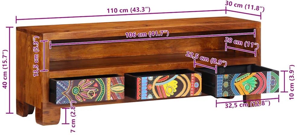 TV Spintelė Daugiaspalvė 110x30x40 Akacijos masyvo