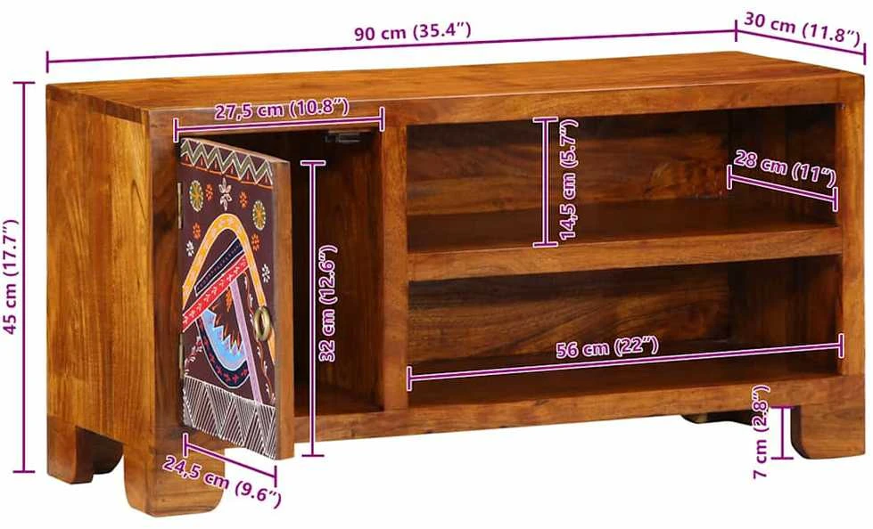 TV Spintelė Daugiaspalvė 90x30x45 Akacijos masyvo