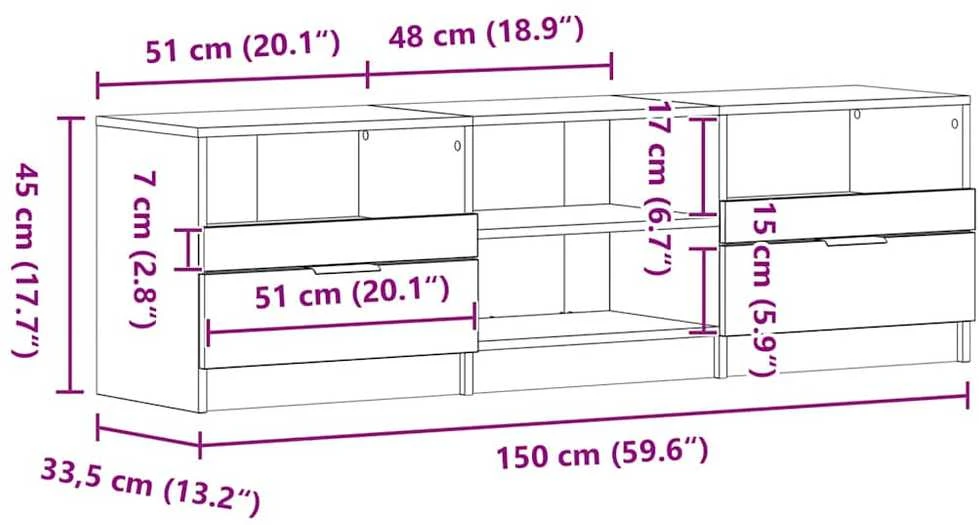 TV staliukas Televizoriaus spintelė 150 x 33,5 x 45 cm Juodas ąžuolas