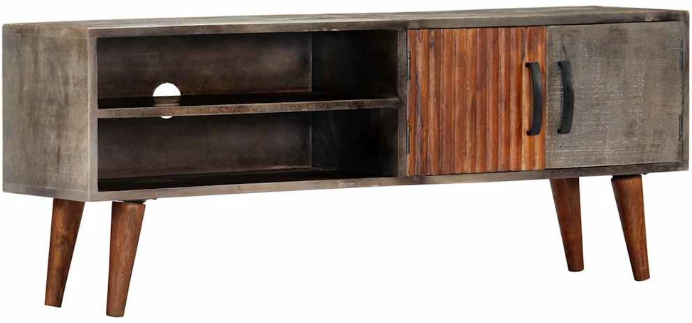 TV staliukas TV spintelė, pilka, 130x30x46cm, neapdorotas mango masyvas