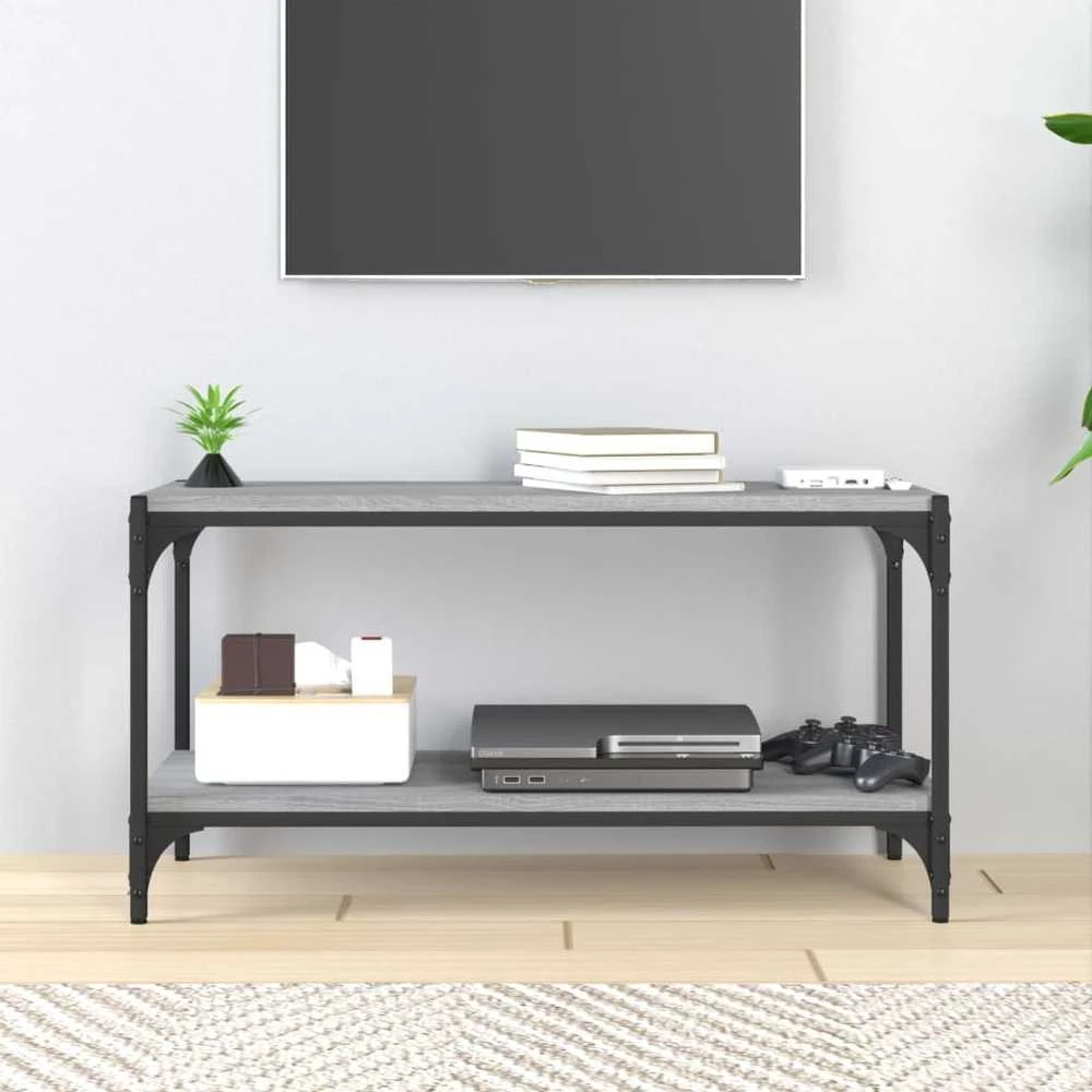 TV staliukas TV spintelė, pilka ąžuolo, 80x33x41cm, mediena ir plienas