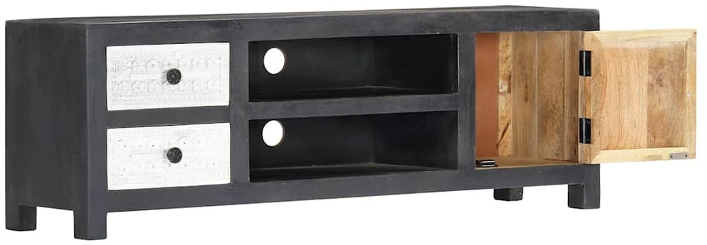 TV staliukas TV spintelė, pilka/balta, 120x30x40cm, mango masyvas, raižyta
