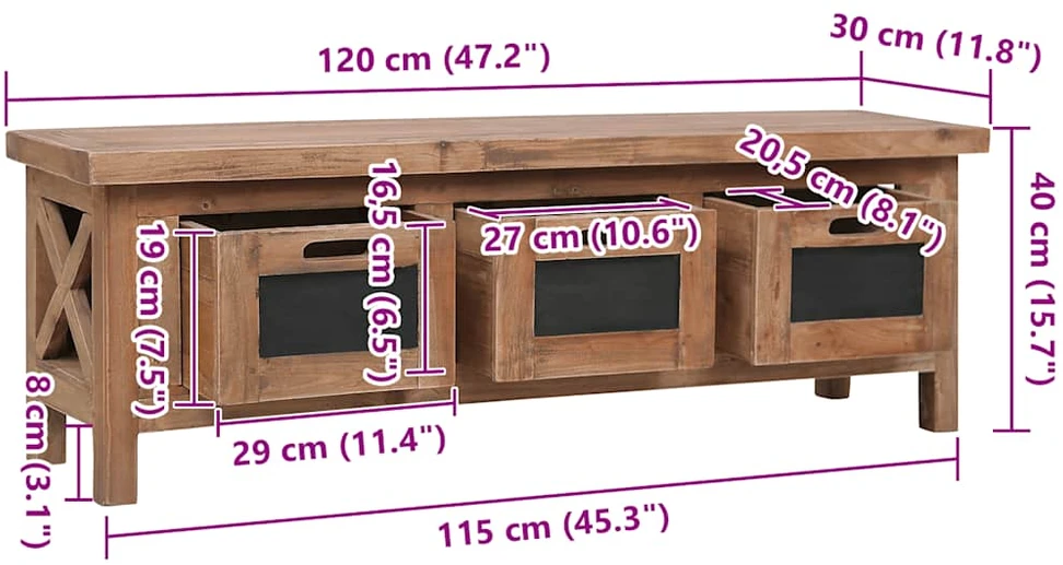 TV staliukas TV spintelė su 3 stalčiais, 120x30x40cm, raudonmedžio masyvas