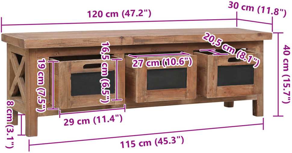 TV staliukas TV spintelė su 3 stalčiais, 120x30x40cm, raudonmedžio masyvas