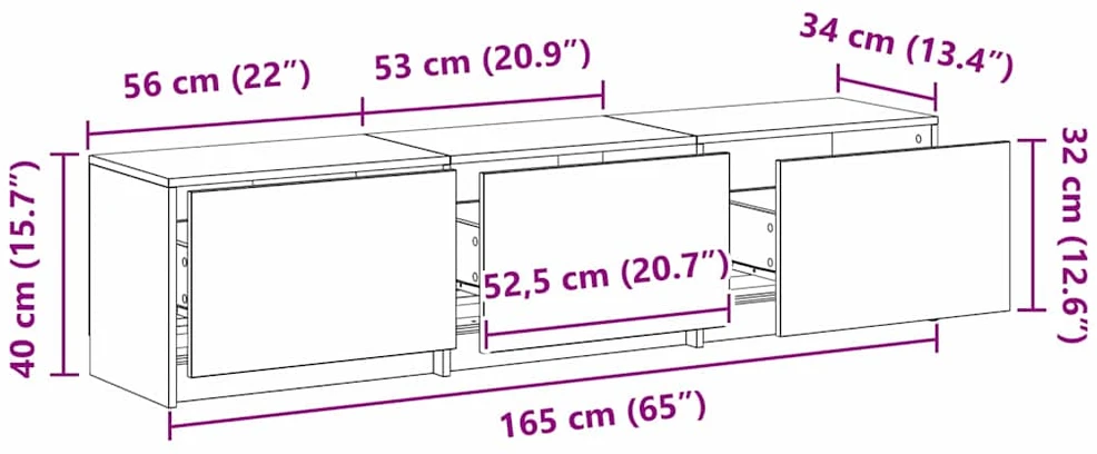 TV staliukas TV spintelė su LED 165 x 34 x 40 cm Meistrų ąžuolas