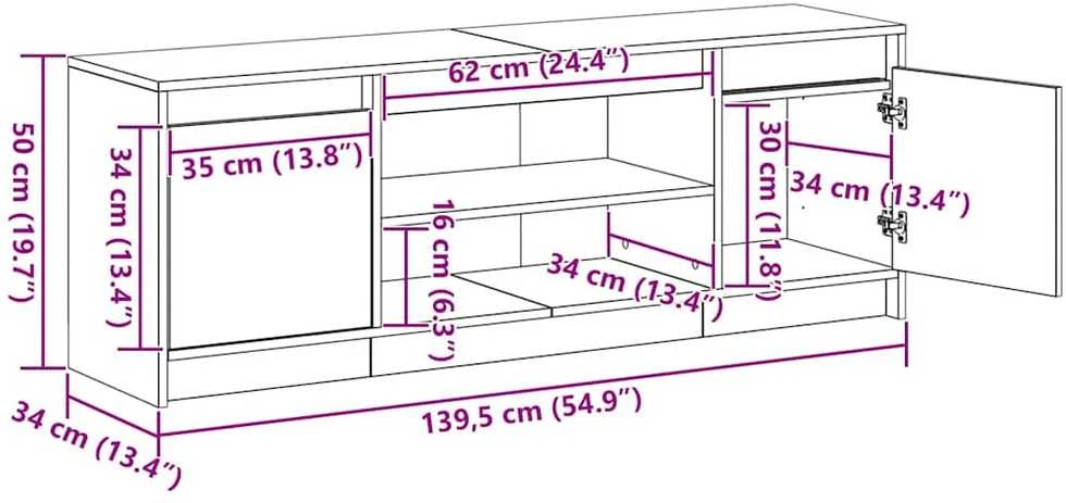 TV staliukas TV vienetai 139,5 x 34 x 50 cm Ruda Apdirbta mediena